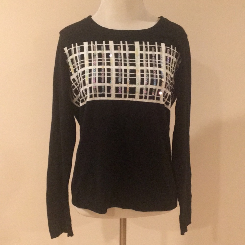 Black long sleeve with White sequined detail
